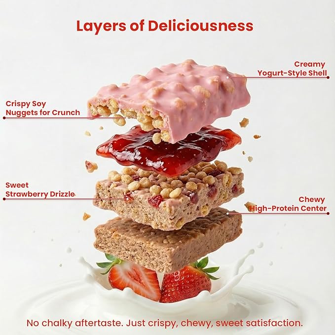 ProtiWise Strawberry Shortcake - High Protein Snack Bars – On-The-Go Snack, 14g Protein, 160 Calories – Gluten-Free, Strawberry Flavor – 7 Count Box