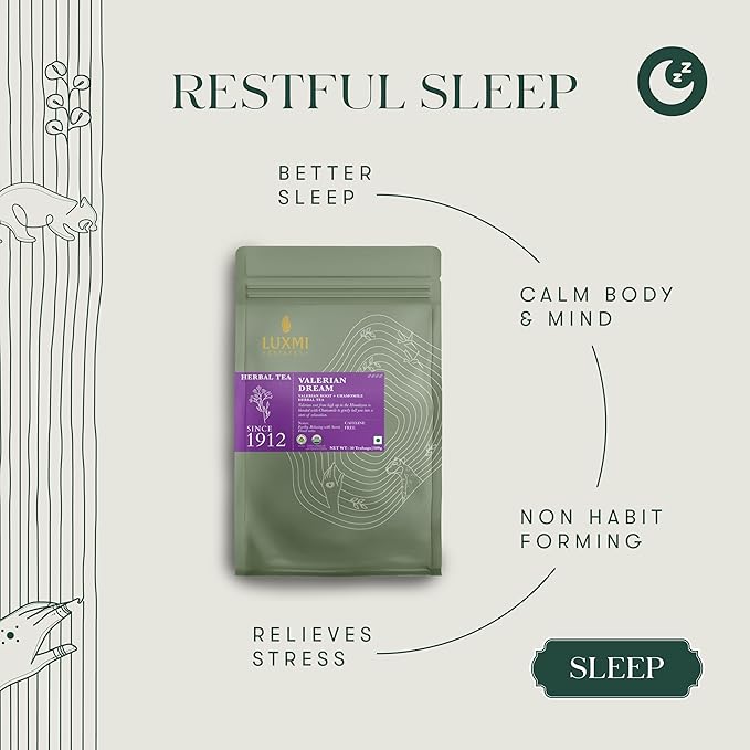 Luxmi Estates - Valerian Dream Tea - Organic Valerian Root Chamomile for Sleep, 50 Tea Bags (100g/3.5oz) | Bulk Value Pack | Biodegradable Tea Bags