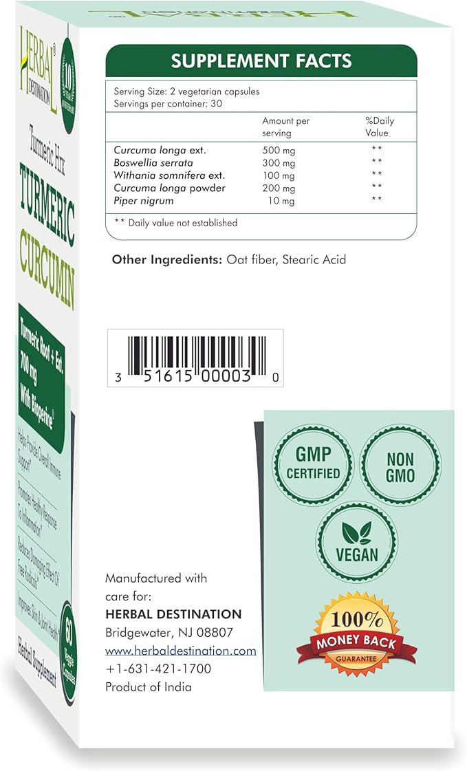 Turmeric Supplement Hrx- Immune Supplement, Metabolism Booster Joint Support Supplement with Turmeric Curcumin, Boswellia, Curcuma & Black Pepper Extract - 60 Capsules