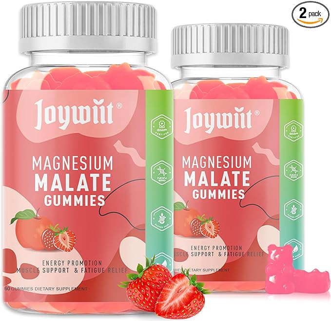 Magnesium Malate Gummies 1000mg | Magnesium Malate Supplement with L-Theanine, CoQ10 & Vitamin B6 | High Potency Stress Relief & Muscle Support | Non-GMO, Vegan, Gluten-Free | 120 Gummies