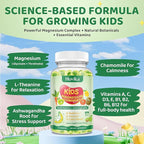 2 Pack Center-Filled Magnesium Glycinate Gummies for Kids - Magnesium Supplement Gummes with L-Theanine, Chamomile & Multivitamins for Sleep, Calm & Focus, Melatonin-Free - Green Apple & Kiwi, 60 CT