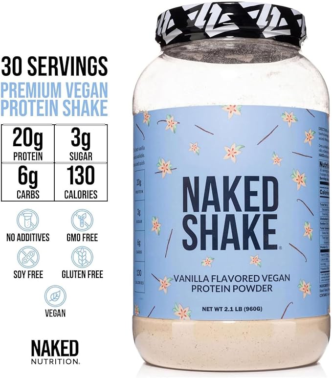 NAKED Shake - Vanilla Protein Powder - Plant Based Protein Shake with Mct Oil, Gluten-Free, Soy-Free, No Gmos Or Artificial Sweeteners - 30 Servings (Pack of 2)