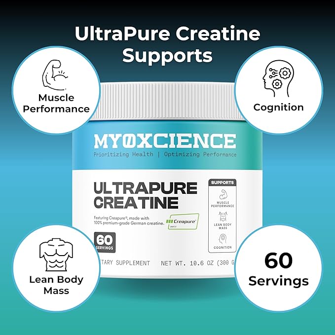 MYOXCIENCE Creapure® Creatine Monohydrate | Supports Strength & Muscle Mass, Cognition and Lean Body Mass | Unflavored 60 Servings