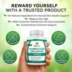 Collagen Type 2 Hydrolyzed Supplement with Chondroitin and Hyaluronic, for Healthy Hair, Skin, and Nails, No Fillers, Additives, and No Artificial Colors - 120 Vegetarian Capsules