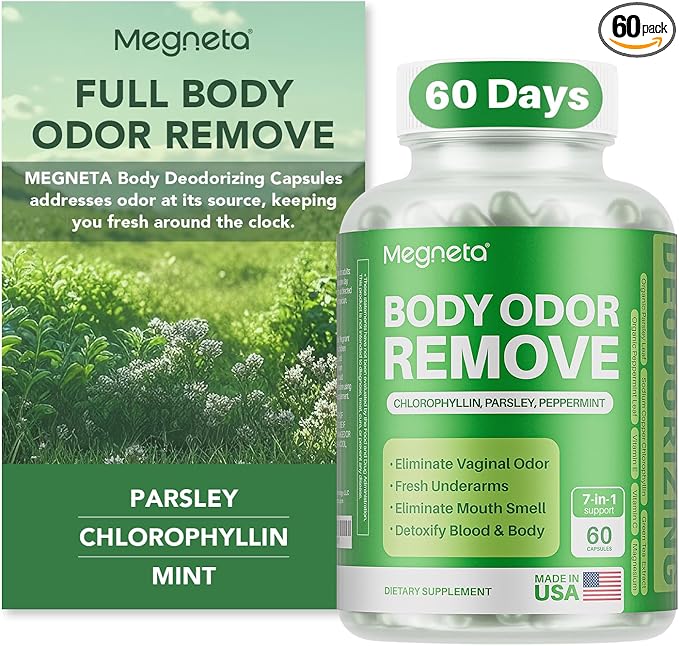 Body Deodorizing Supplement, Natural Internal Odor Control Pills for Men & Women, Chlorophyll Capsules for Skin, Breath and Gut Health (60 Capsules)