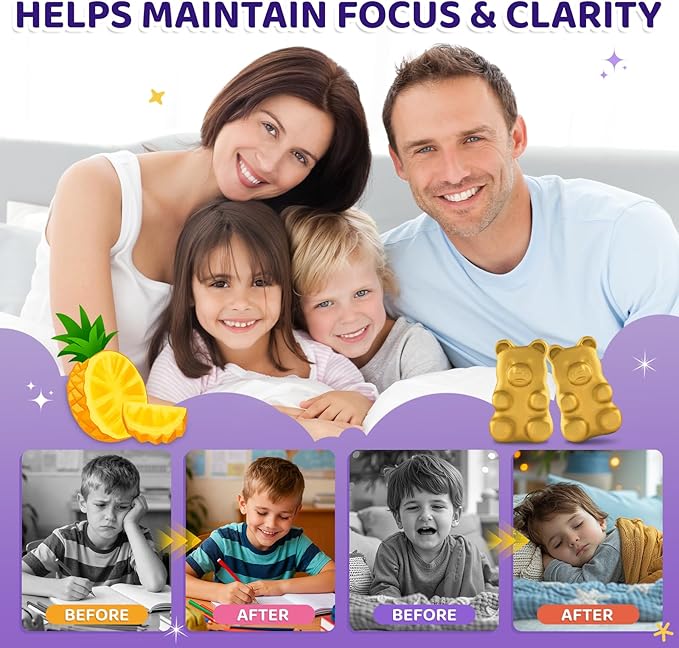 Saffron Gummies for Kids & Adults, 20-in-1 Saffron Supplements with 88.5mg Saffron Extract, B6, B12, C, D3, Magnesium for Calm, Focus, Nerve, Sugar Free, Vegan, Non-GMO - Pineapple Flavor, 120 Counts