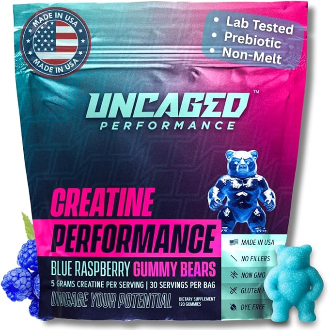 Creatine Monohydrate Gummies 5g with Prebiotic Fiber for Muscle Growth & Strength, 30 Servings, Blue Raspberry - Lab Tested - 5000mg Premium All Natural