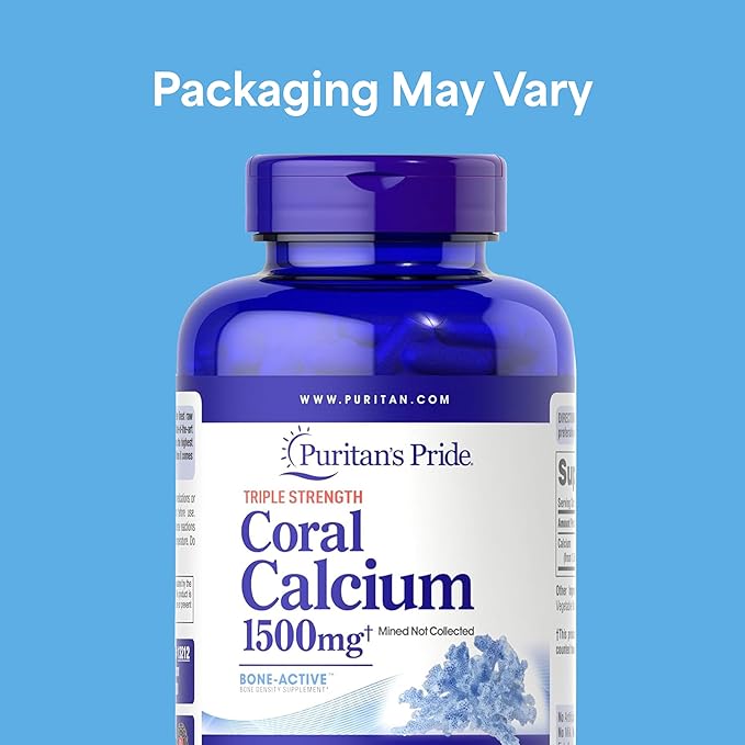 Puritan's Pride Triple Strength Coral Calcium 1500mg with Bone-Active™, Dietary Supplement for Heart, Nerve, and Muscle Support, 2 Month Supply, 120 Rapid Release Capsules