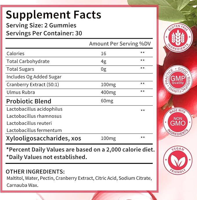 Women Probiotic Gummies for Feminine Health, Supports pH Balance, Vaginal Health, Odor Control & Yeast Balance, Digestive & Immune Support, Sugar Free Cranberry Flavor, 60 Count (Pack of 1)