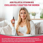 Cortisol Supplements for Women, Cortisol Wellness Liquid Drops, 16 in 1 Cortisol Detox Reducer w. Ashwagandha, Magnesium, L-Theanine, Folate for Relaxation & Hormone Balance, Strawberry