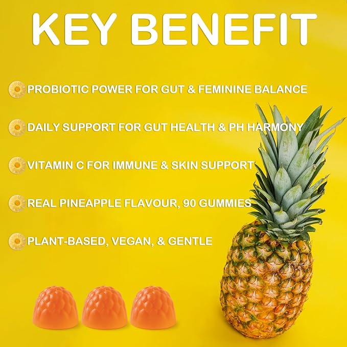 MATOP Pineapple Probiotic Gummies for Women – Sugar-Free, Vegan & Gluten-Free, Daily Wellness Support, 90 Gummies (30 Servings)