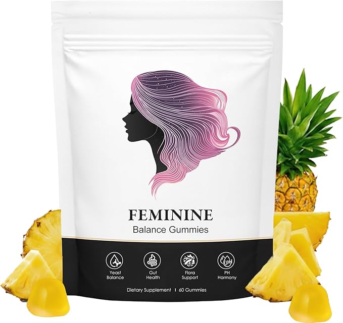 Feminine Balance Gummies, Premium Feminine Balance Gummies, Vegan Hawaiian Pineapple, Vaginal Health Support, Gluten-Free, 60 Gummies (1)