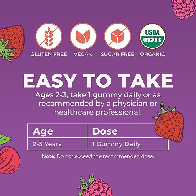 MARYRUTH'S Organic Toddler Multivitamin Gummies | Ages 4+ | Vitamin A, C, D, E, B6, B12, Biotin, Iodine, Zinc | Immunity | Bone & Teeth Health | Skin & Vision Support | Vegan | Gluten Free | 60 Count