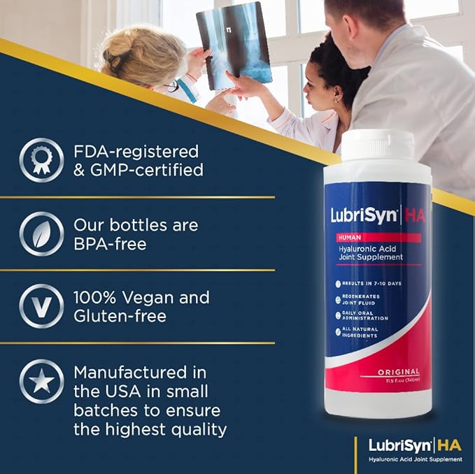 Lubrisyn Hyaluronic Acid Oral Joint Supplement – Liquid HA Formula for Humans – Promotes Joint Support, Mobility, Flexibility, Hydration & Healthy Function for Men & Women – Original 11.5oz