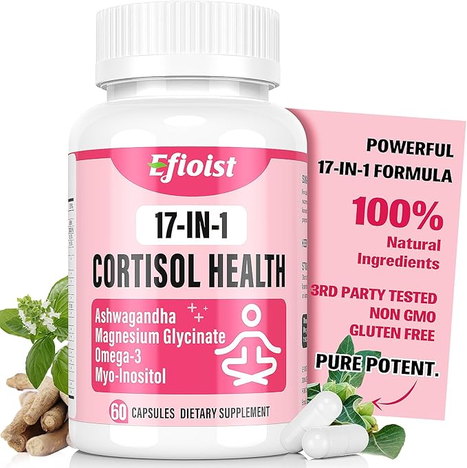Cortisol Supplement for Women, 17-in-1 Hormone Harmony for Women, Cortisol Reducer with Ashwagandha, Rhodiola Rosea, Magnesium Glycinate, Omega-3, for Mood, Focus, Sleep Support, 60 Capsules