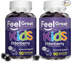Feel Great Vitamin Co. Elderberry Gummies for Kids | Immune Support | Natural Antioxidant Immune Booster | with Vitamin C and Zinc | Gluten Free & Vegetarian | 90 ct 2 Pack