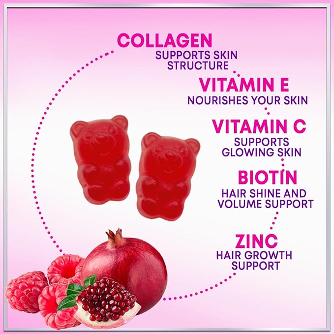 Collagen Peptides Gummies - 2500 mcg D-Biotin Per Serving - Hydrolyzed Protein Type I & III Multi Collagen Supplement with Vitamin C & Zinc - Support for Hair, Skin, Nails, Berry Flavor - 120 Gummies
