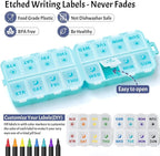 Foldable Weekly Pill Organizer 2 Times a Day with 2 Extra Compartments - Etched Labels - Portable 7 Day AM PM Medicine Box, Week Daily Travel Pill Case Holder for Vitamin, Supplement -Sky Blue
