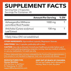 Ashwagandha 1000mg with Artichoke Extract Per Serving - Ashwagandha Capsules for Stress, Mood and Energy Support - Adaptogenic Herbal Support for Men and Women - 90 Count - Vegan, Non-GMO, 45 Servings
