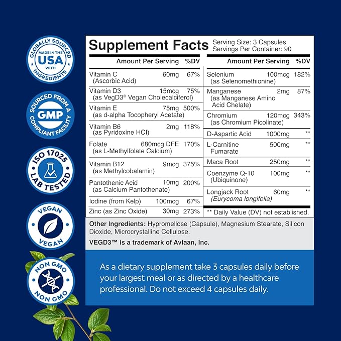Pre Conception Male Fertility Supplement - Semen Volume Booster with CoQ10, Maca Root, Methyl Folate & D-Aspartic Acid - Mens Fertility Supplement for Sperm Motility - Conception for Him - 270 Count