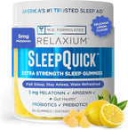 Relaxium SleepQuick Gummies - Sleep Aid + Gut Health & Immune Support, 5 mg Melatonin, Vitamin D-3 + Prebiotic & Probiotic Blend, Gluten & Drug Free, Lemon Flavor, 60 Gummies