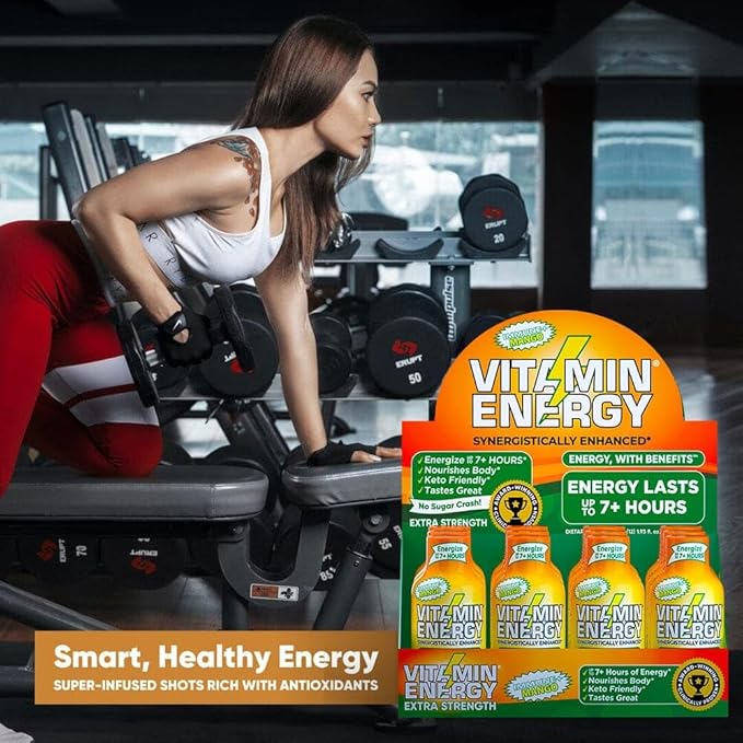Vitamin Energy Immune+ Extra Strength Energy Shot Mango 12 Pack, 260mg Natural Caffeine, B-Vitamins, Citicoline, Green Tea, Immunity & Focus Support, Zero Sugar, Gluten-Free 1.93 fl oz