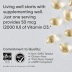Sports Research Vitamin D3 2000 IU with Coconut MCT Oil - Double Strength Vitamin D Supplement - Non-GMO Verified, Gluten & Soy Free – 50mcg, 360 Liquid Softgels