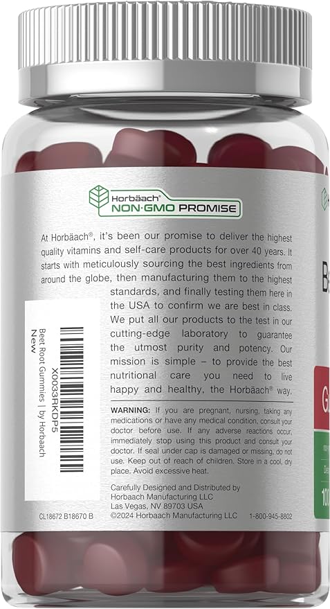 Horbäach Beet Root Gummies | Advanced Formula | 100 Count | Vegan, Non-GMO & Gluten Free | Strawberry Flavor