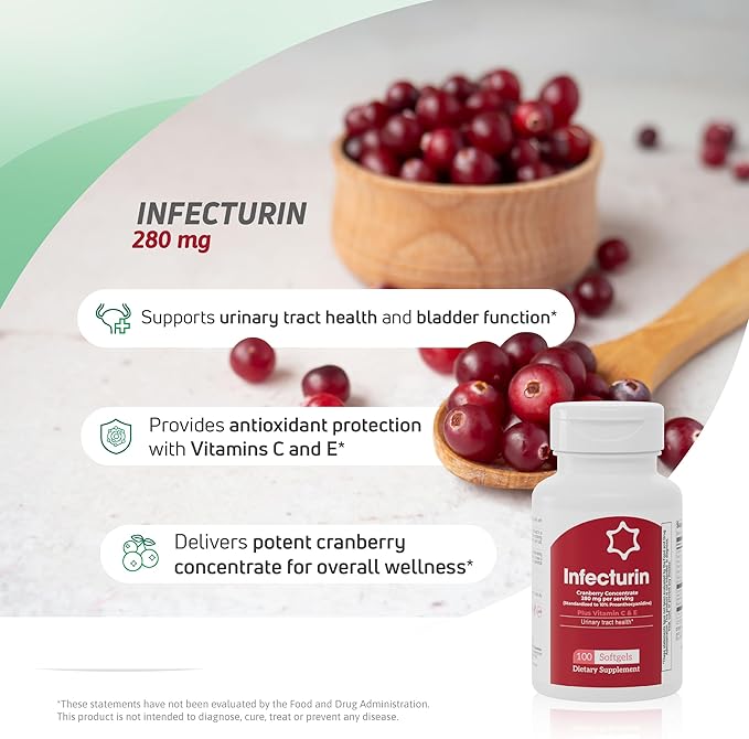 Cranberry Pills for Women & Men – 280 mg Cranberry Concentrate with Vitamin C & E – Urinary Tract & Bladder Support – 100 Softgels