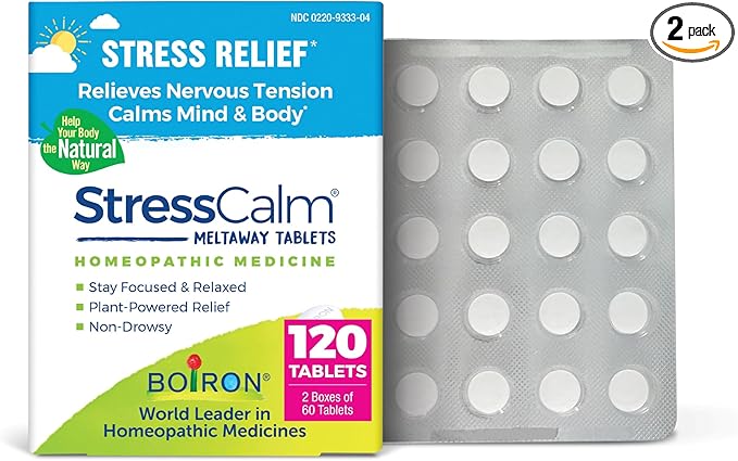 Boiron StressCalm Tablets for Relief of Stress, Anxiousness, Nervousness, Irritability, and Fatigue - 120 Count (2 Pack of 60)