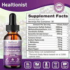 1 Pack Glucosamine Chondroitin MSM Liquid Drops, Extra Strength Joint Support Supplement for Adults Men & Women, Quercetin Boswelia, Bromelain, Antioxidant Immune Support (2 Fl oz)