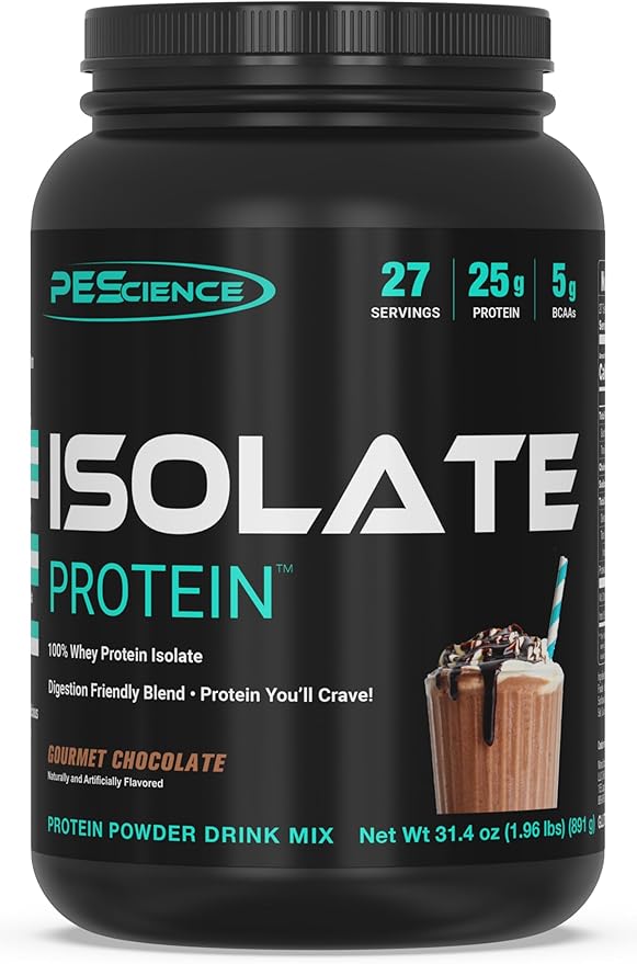 PEScience Isolate Whey Protein Powder, Gourmet Chocolate, 27 Servings, 100% Whey Protein Isolate, Low Carb, Fast Absorbing Post Workout Shake for Men and Women