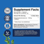 DHEA Supplement for Women & Men - DHEA 100mg per Serving for Hormone Balance, Mood Stability, Brain Function, Immune System & Energy - Dehydroepiandrosterone Capsules for Adults - 60 Count