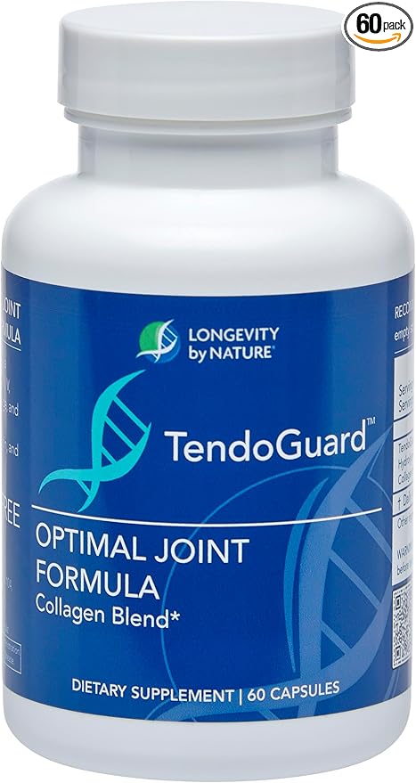 Longevity by Nature TendoGuard Joint Support Supplement with Collagen Peptides, Hyaluronic Acid Supplements, Tendon and Ligament, 60 Capsules