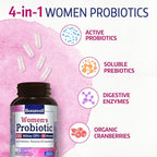 Bonawell Probiotics for Women 100B, with Prebiotics, Digestive Enzymes, Organic Cranberry, Shelf-Stable, 30 Veggie Caps
