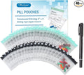 Serfeymi 48 Pcs Pill Pouch Bags for Travel Reusable Plastic Bags 3x3 Inch 12 mil (Double Sided) Translucent Zippered Pill Pouches for Medicine with Slide Lock & Writable Label, 1 Pc Marker-Green+Black