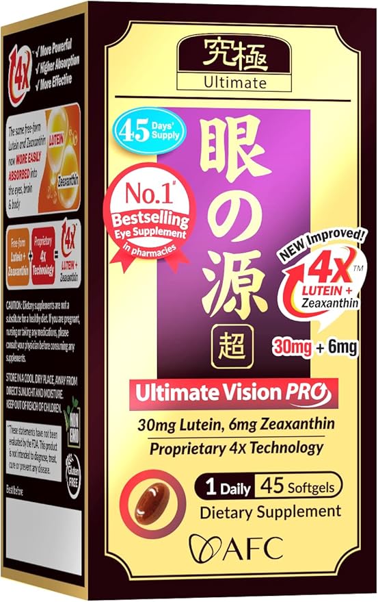 AFC Japan Ultimate Vision PRO – Improved, Up-Sized Formula - Support Vitamins for Eye Health with Lutein, Zeaxanthin, Bilberry, Nutrients for Blurry Dry Eyes, Macular Health & Focus, 45 Softgels