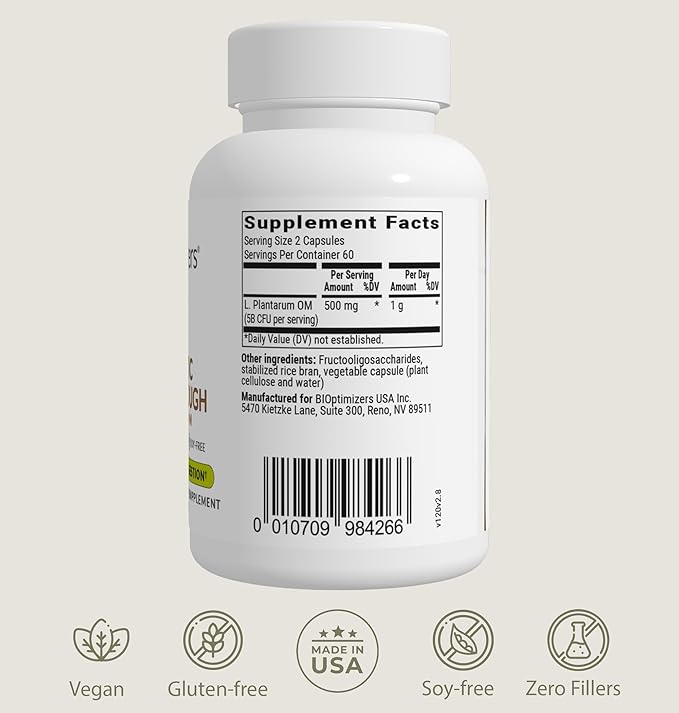 BIOptimizers Probiotic Breakthrough – Lactobacillus Plantarum OM Probiotics & Prebiotics Health Supplement for Gut, Digestive & Immune Support Probiotics for Women Men Elderly– 30 Vegan Capsules