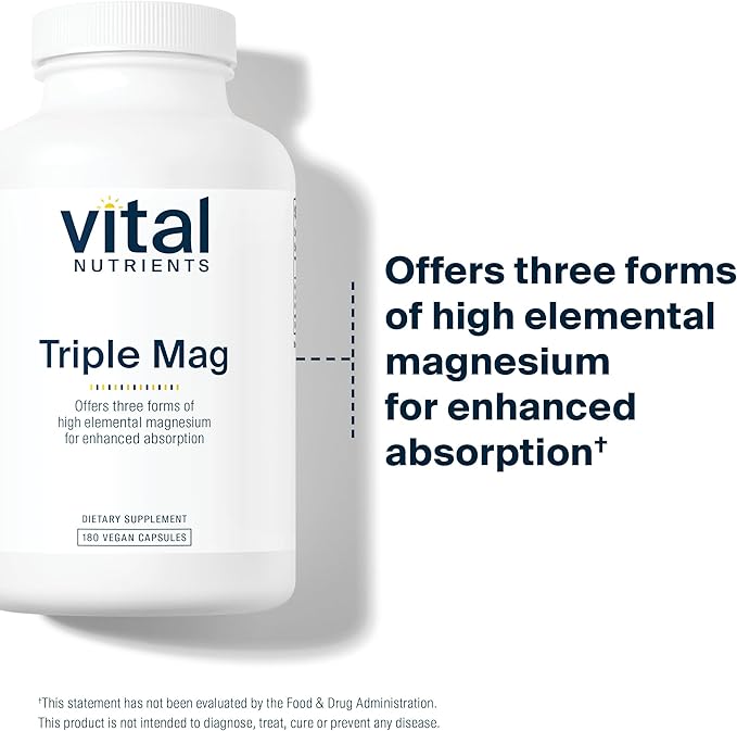 Vital Nutrients Triple Magnesium Complex Supplement - Vegan Magnesium Glycinate, Malate & Oxide 250mg - Easily Absorbed Magnesium Supplement for Stress, Muscle, Heart, Bone Support - 180 Capsules