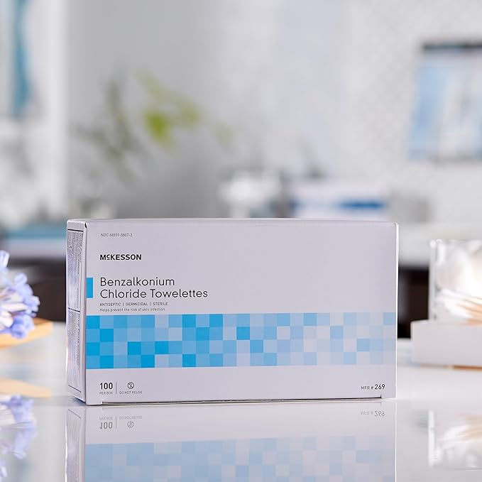 McKesson Benzalkonium Chloride Towelettes [Pack of 1000] First Aid Antiseptic Wipes, Sterile Individual Wrapped