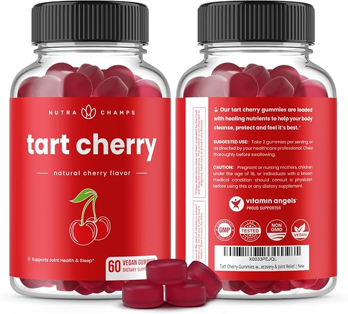 NutraChamps Tart Cherry Gummies - Tart Cherry Extract with Celery Seed - 60 Vegan Gummies (2-Pack)