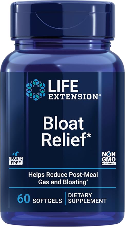 Life Extension Bloat Relief, Artichoke, Ginger, Fennel and Turmeric for Digestive Health, Supports Bloating Relief and Promotes Digestive Comfort, Gluten Free, Non-GMO, 60 softgels