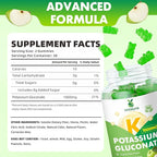 Potassium Gummies 1000mg for Adults & Kids, High Dose Potassium Gluconate Supplement Potassium Gluconate Gummies Support Muscle Cramps Electrolyte Balance, Apple Flavor 60 Count
