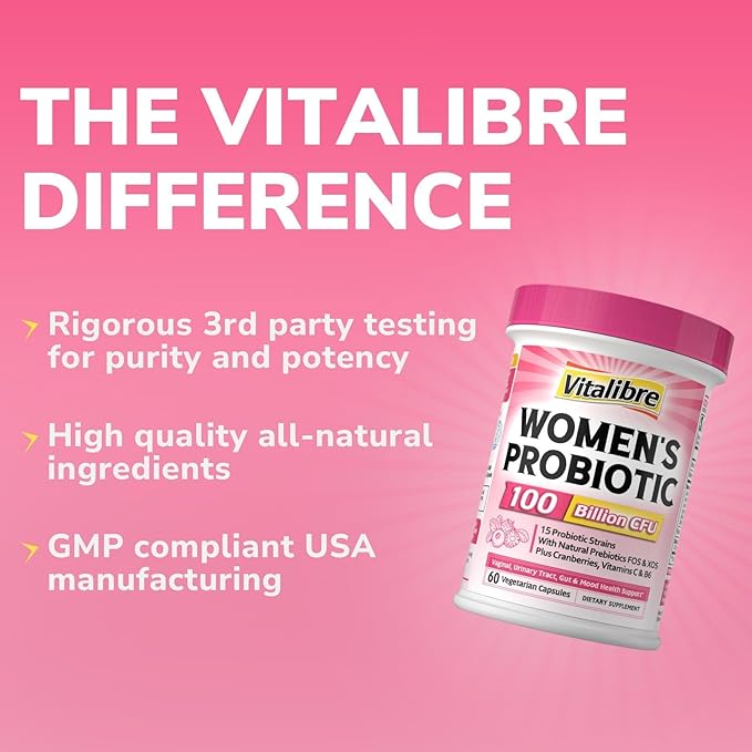 Probiotics for Women 100 Billion CFU 15 Strains, DailyProbiotic & Prebiotic Supplement with Organic Cranberry to SupportVaginal, Digestive, Immune Health, Shelf Stable, 60 Vegan Capsules