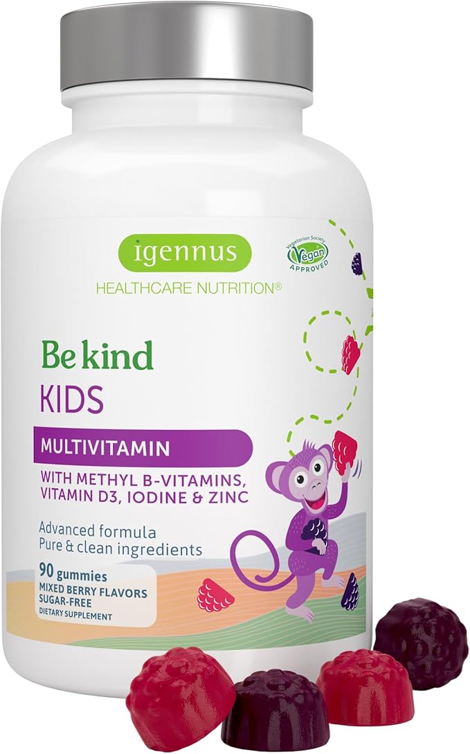 Igennus Methylated Kids Multivitamin Gummies, Clean Label & Third Party Tested, No Artificial Sweeteners or Flavors, Sugar Free, Age 4+, 90 Natural Berry Flavor from Fruit Powder, Non-GMO, Halal