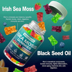 Sea Moss Gummies - Irish Sea Moss Gummies Advanced for Adults with Ashwagandha Bladderwrack & Burdock Root for Supports Immune，Energy - 60 Vegan Gummy,4PCS