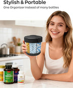HIONXMGA Large Pill Dispenser, Portable Pill Bottle Organizer for 7 Vitamins, Anti-Mix Supplement Organizer with Easy Twist Wide Opening, BPA-Free Pill Container, 20 Pcs Labels Included, Black