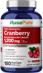 NusaPure Cranberry Capsules, 1200 mg, 180 Veg Capsules (Non-GMO, Vegan)