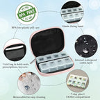 Serfeymi Weekly Travel Pill Organizer Pill Case for Purse with Removable 7 Day Pill Box, Fashionable Travel Medicine Organizer Pill Container for Medicine, Vitamin, Supplement - Bloom 03 + Pill Box