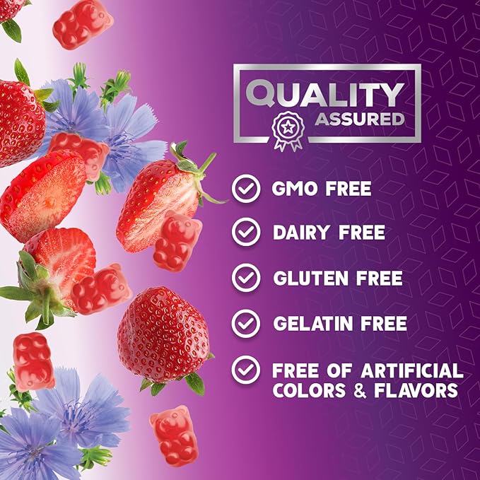 Fiber Gummies for Adults - Soluble Fiber 4g Per Serving - Plant-Based Prebiotic Fiber Supplement for Digestive Health, Gut Health, & Regularity Support - Vegan Gummy - Tasty Berry Flavor - 60 Gummies